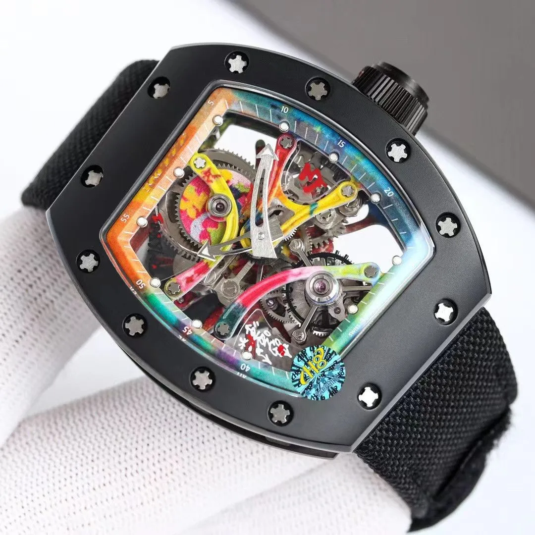 Tourbillon Series Bekijk RM68-01 kleurrijke graffiti met volledig automatische mechanische beweging Saffier anti-scatch glazen spiegel keramische kast waterdicht