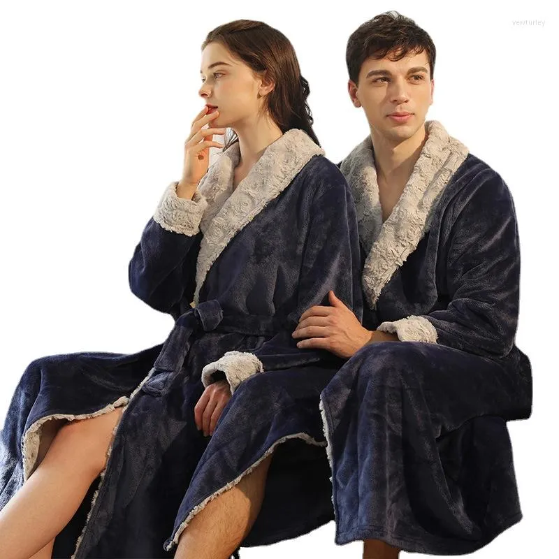 Women's Sleepwear Nightgown Flannel Women's Winter Men's Coral Fleece Couple Bathrobe Autumn And Thickening Long