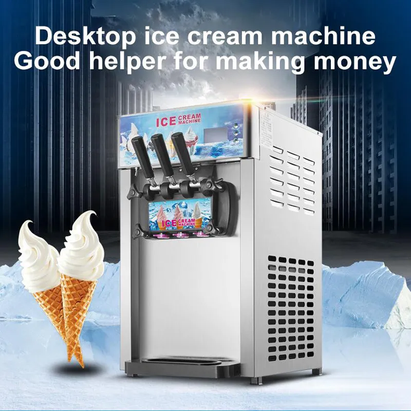 商業ソフトサーブアイスクリームメーカーマシン完全自動デザートデザートデスクトップステンレス鋼3フレーバーアイスクリーム自動販売機220V 110VV
