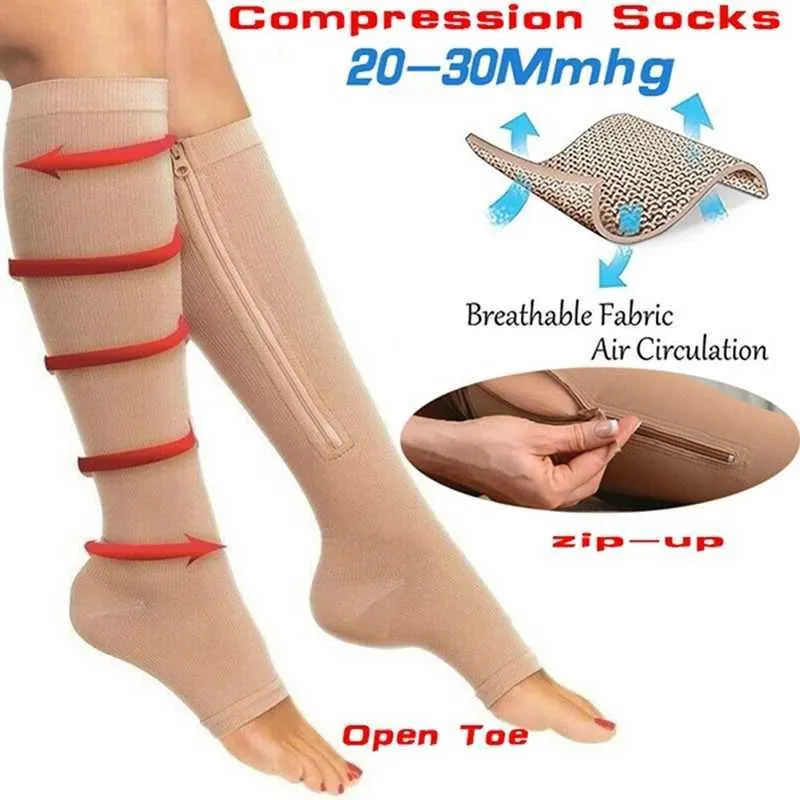 5 adet çorap çorap hemşire sıkıştırma çorapları tıbbi basınç bisiklet çorapları profesyonel bacak destek kadın spor fermuarlı çoraplar medya de mujer z0221