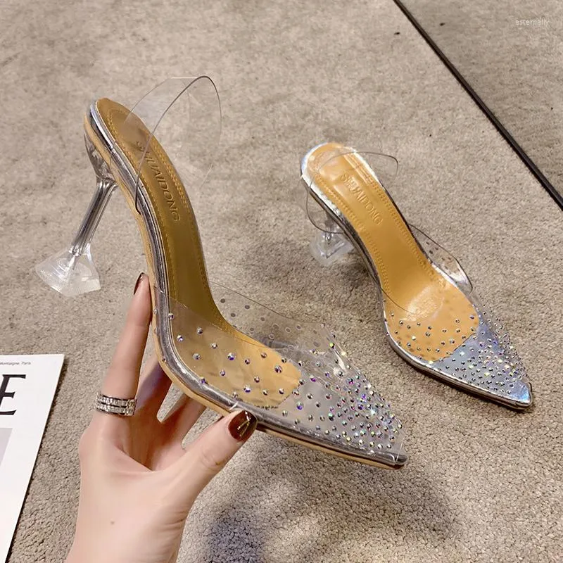 Dress Shoes Crystal High Heel Women's Sandas Summer Modern Transparent Sandals Pointed Rhinestones Stiletto Sexy Party Shoe With Skirt