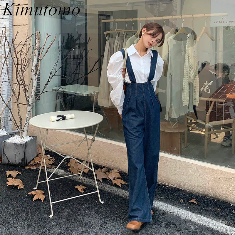 Women's Pants s Denim Overalls Kimutomo Ins Fashion Korean Spring Autumn High Waist Straight Leg Loose Fitting Double Shoulder Jumpsuit 230222