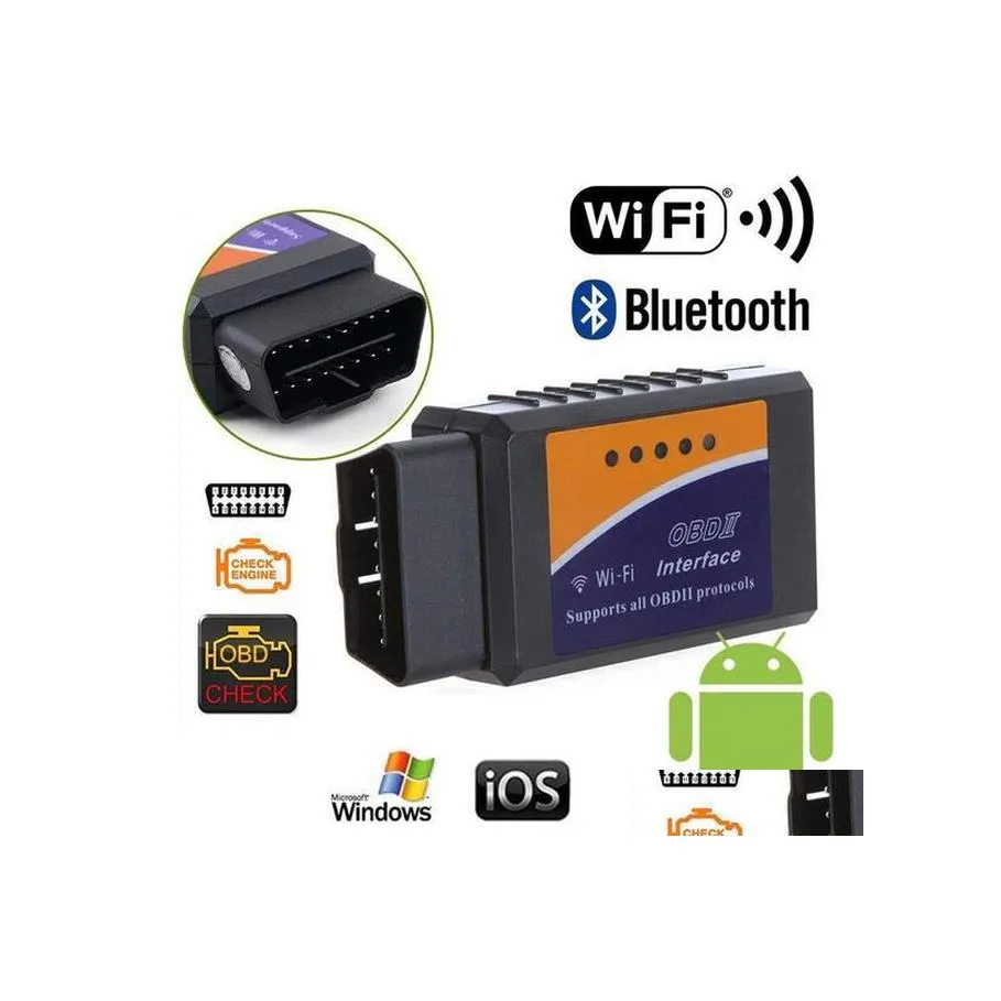 Ferramentas de digitalização de leitores de código Elm327 V1.5 Bluetooth/Wifi Obd2 Scanner Elm 327 Pic18F25K80 Ferramenta de diagnóstico Obdii para Android/Ios/Pc/Table Dhulo