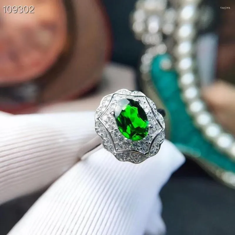 Cluster Rings Luxurious Big Thick Round Natural Green Diopside Gem Ring S925 Silver Gemstone Women Girl Party Gift Fine Jewelry