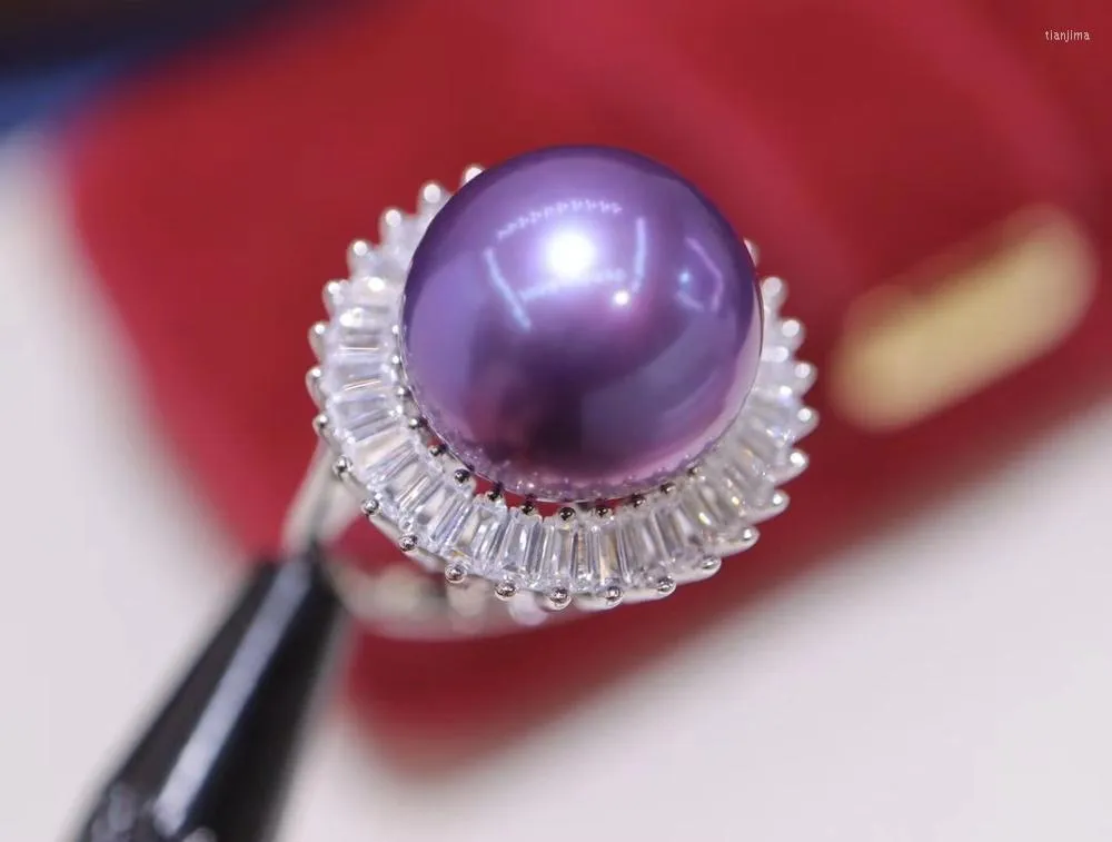 Bagues de cluster D5109 Bague de perles Fine Bijoux 925 Sterling Silver Round Nature Eau douce Perles violettes pour femmes cadeaux