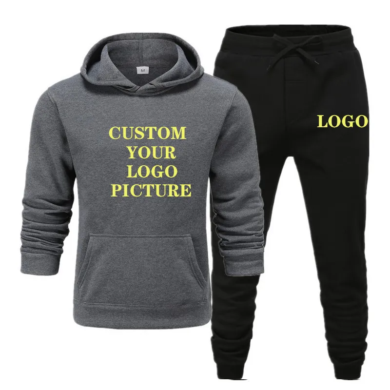 Mens Tracksuits Custom Spring Brand Sportswear Casual Hoodie Twopiece Padded Sweatshirt Pants Sports Suit 230223