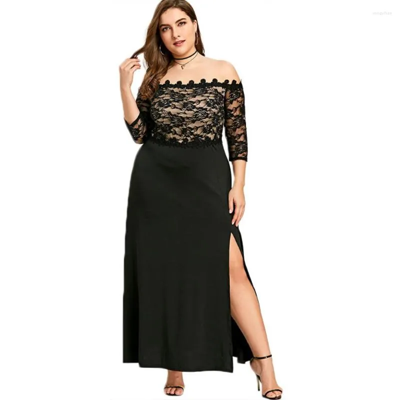 Abiti casual Abito da donna sexy Abito da festa in pizzo a fette alto con spacco alto Abiti da festa Plus Size Nero Maxi 5xl con spalle scoperte