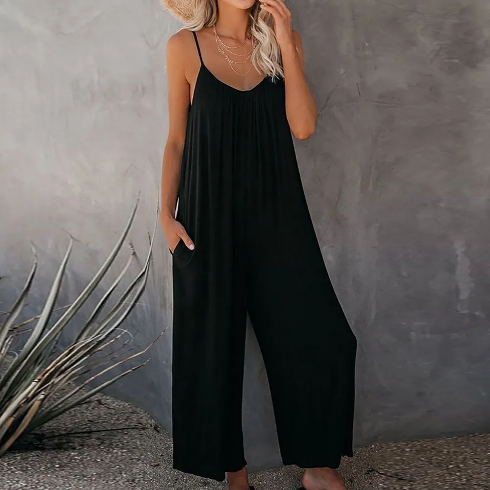 Jumpsuits voor dames rompers overalls voor dames mouwloze riemen jumpsuits zomer brede been broek losse rompers dames casual lange broek 230223