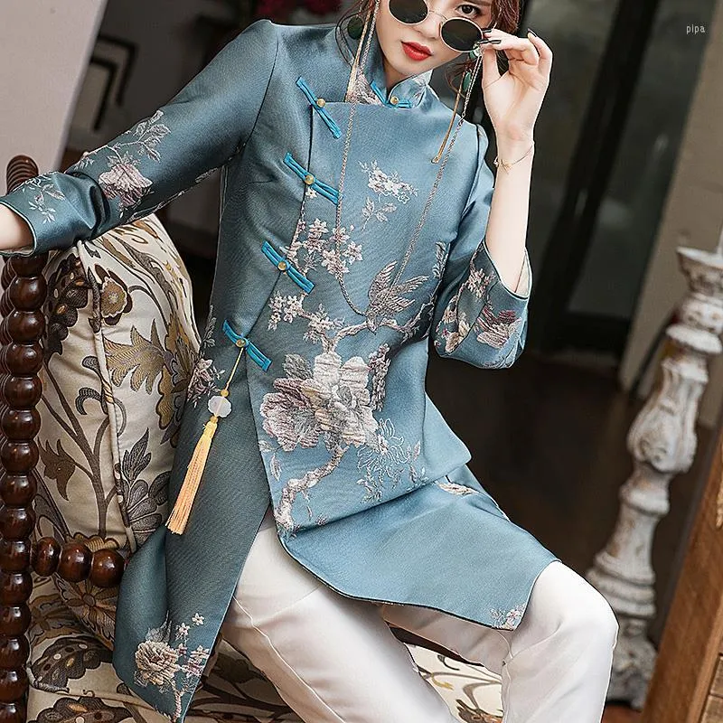 Etniska kläder 2023 Kinesisk traditionell kvinnlig stil Hanfu Förbättrad Cheongsam -kappa Kvinnor Vintage Tang Suit Jacket A418