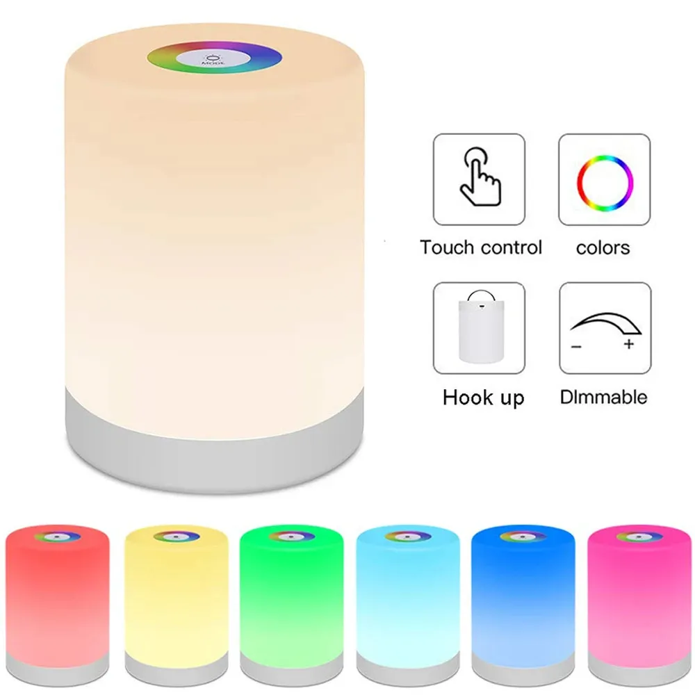 Topoch Portable Night Light Lantern Smart Bedside Table Lamp Kids Gift Touch Control Dimmable USB Rechargable Color Changing RGB LED Wireless Camping Lighting