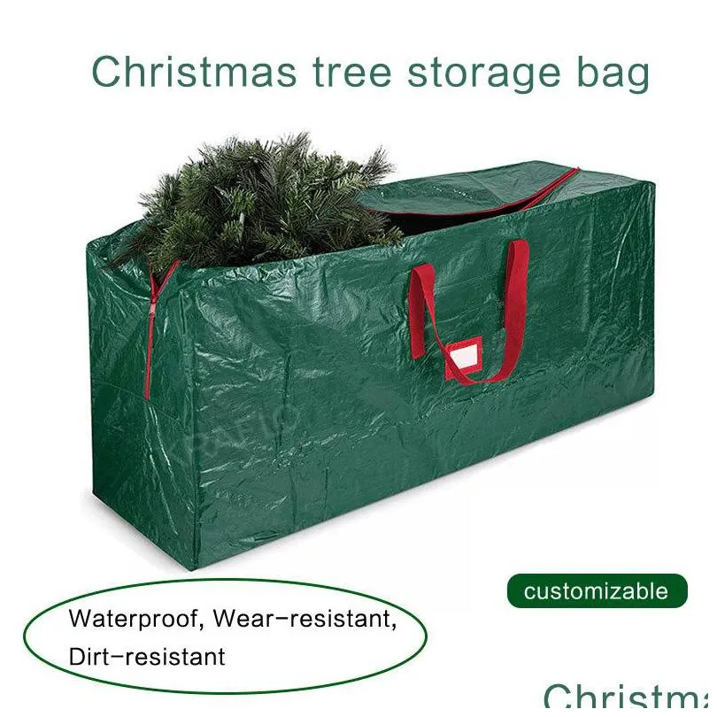 Christmas Decorations 9 Inch Artificial Tree Storage Bag Dual Zippered Waterproof Long Gift Pe Decomposition Dust Hanging Box Drop D Dhmxh