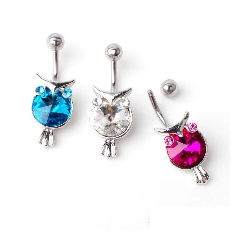 Navel Bell -knappringar D07134 3 Färger Owl Lt.Pink Color Style Piercing Body Jewelry Belly Ring 10st/Lot JFB9200 Drop Del Dhgarden Dhitx