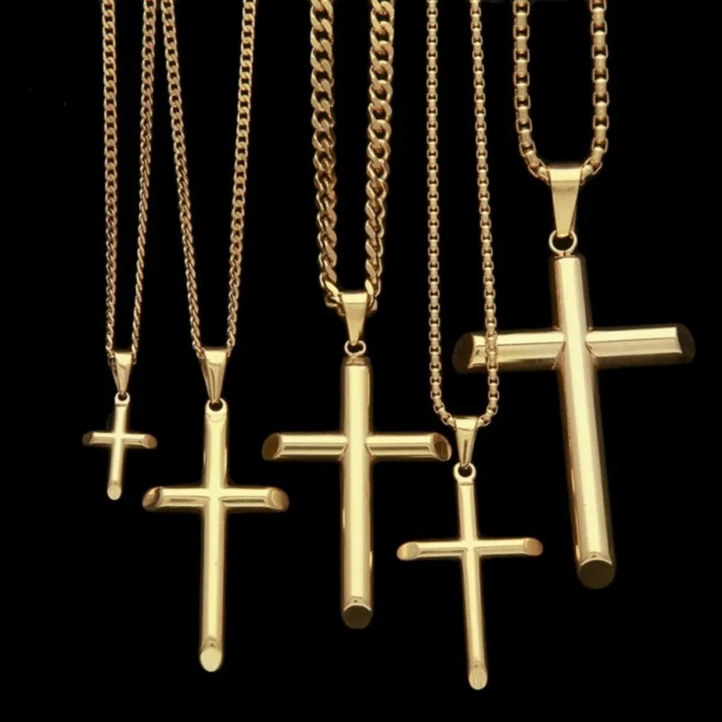 Mens hiphop halsband mode 316l rostfritt stål tvärhänge halsband smycken guld pläterad tröja kedja halsband