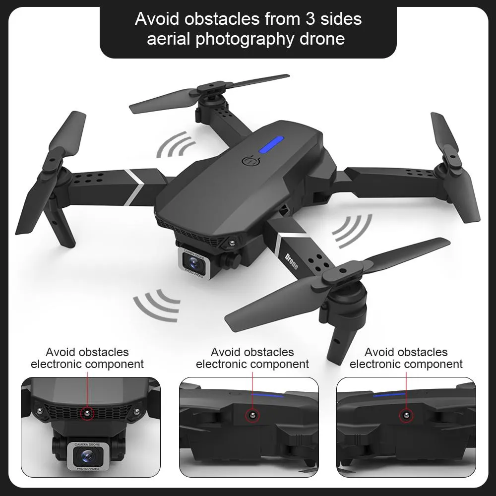 E525 PRO 4K HD Dual Camera Mini Drone Auto Obstacle Avoidance on 3 Side Track Flight Smart Follow Altitude Hold Kid Toy Gift USEU
