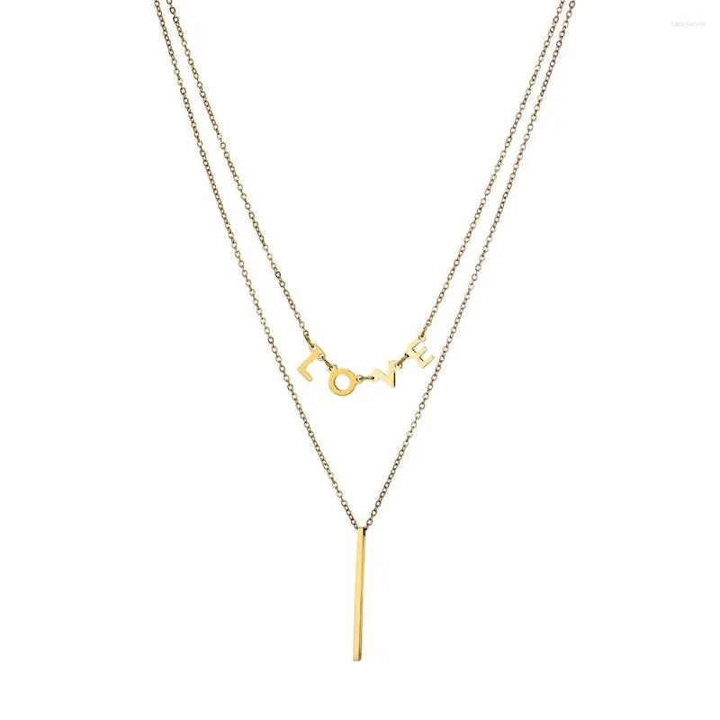 Chaînes 2 couches collier barre brillante avec pendentif lettres d'amour pour les femmes cadeau de mariage de luxe exquis tendance bijoux accessoires