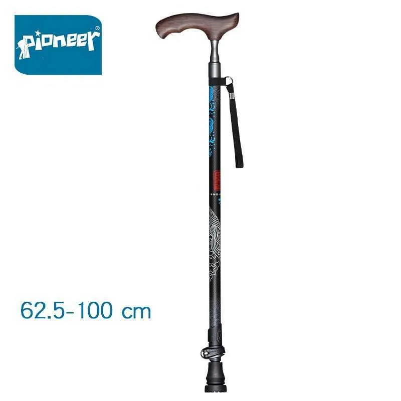 Trekking Poles Pioneer 1 Pcs Elderly Lightweight Adjustable Carbon Fiber Walking Cane Stick With Comfortable T Handle Quick Lock Parents Gift J230224