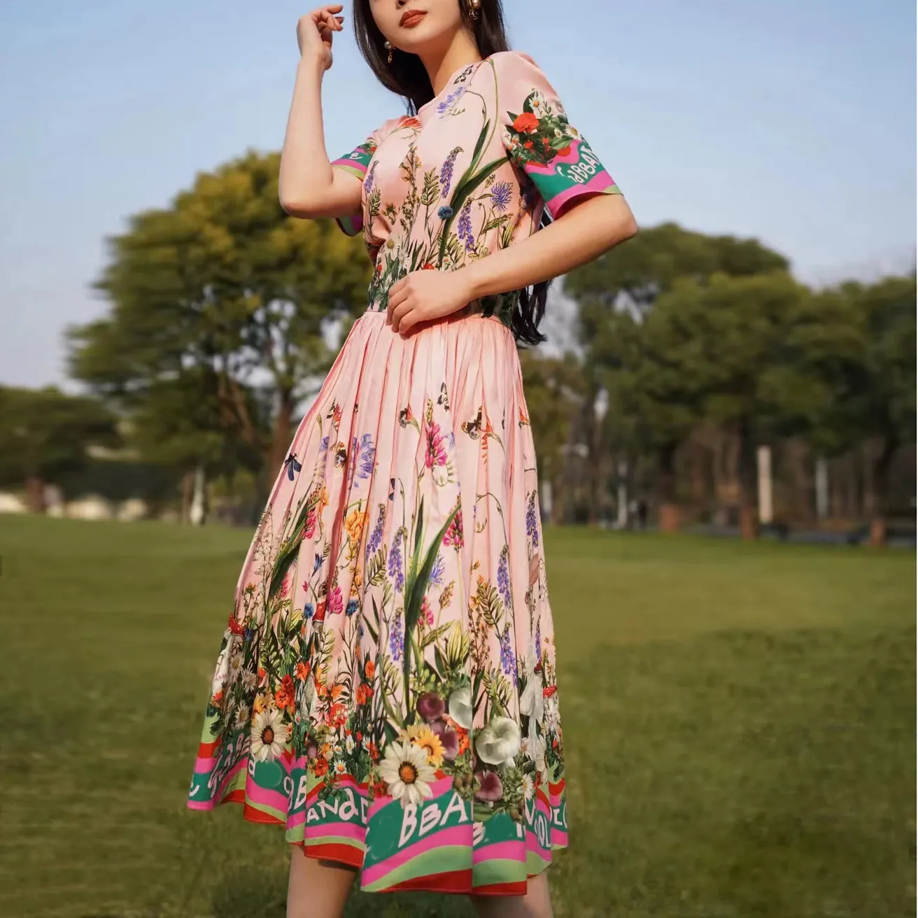 Fashion Cute Fit And Flare Dresses Floral Midi Dress Women's Fit