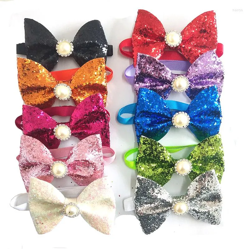 Dog Apparel 30/50pcs Shining Sequins Bow Tie Pet Products Accessories Bowtie Cute Cat Holiday Supplies