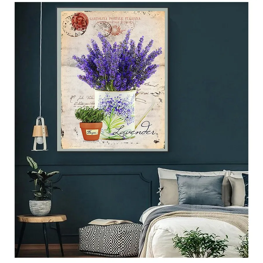 Pintura cenário provence cenário de parede de arte poster ilagem para decoração de casa sala de estar imagem vintage purple lavanda lona woo