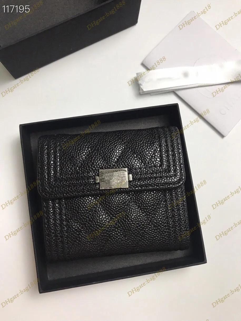 Portefeuille court plié pour femmes Sac de créateur de luxe Sac de carte en cuir rhomboïde en cuir de caviar de qualité supérieure Clip de contrôle Sac de carte de crédit