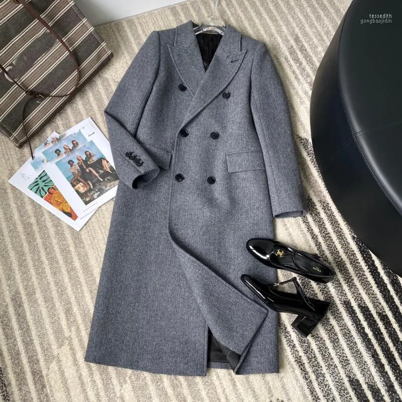 Women's Wool Blends 2023 Autumn High Quality Women Gray Long Overcoat Female Luxury Jacket Coat For Ladies GDNZ 10.11 TESS22