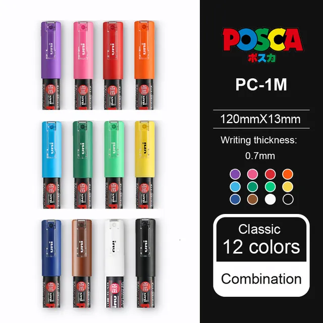 Uni Posca Paint Marker Pen Set – Fine Point (0.9-1.3mm), 7 Natural Pastel Colors (PC-3M 7C)
