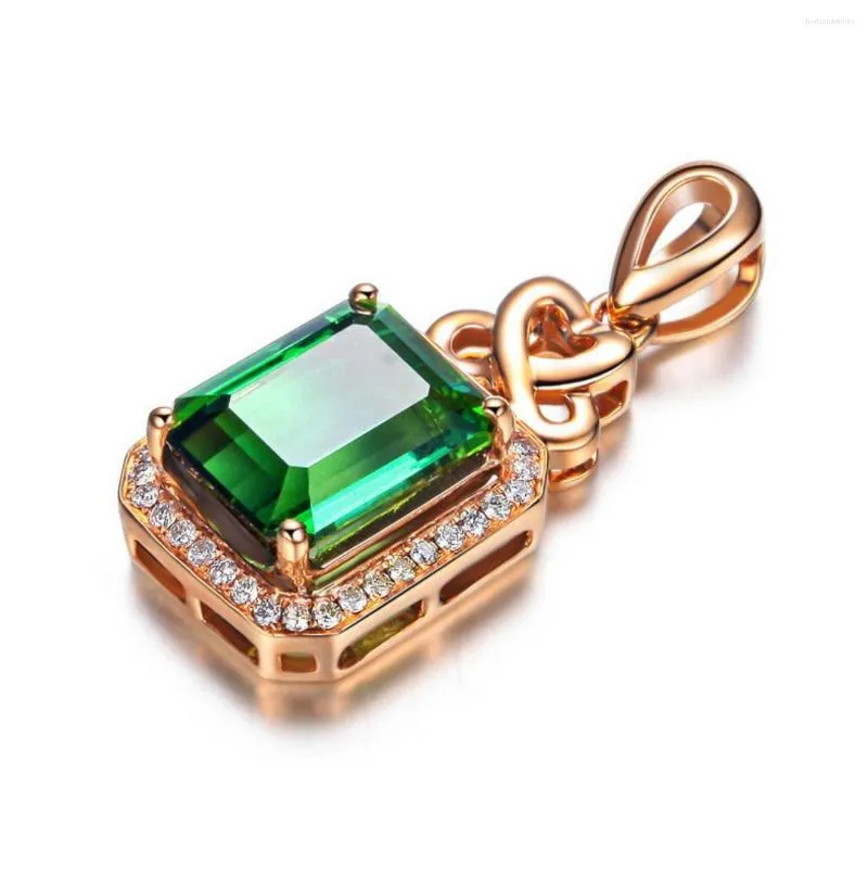 Pendentif Colliers Emerald Silver Plaqué 18K Rose Gold Couleur Gemstone Green Tourmaline Collier de cristal de mode