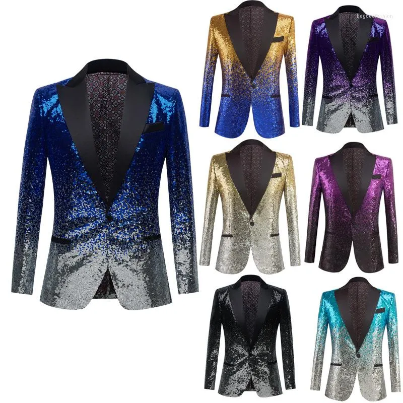 Abiti da uomo LUCLESAM Blazer con paillettes sfumate da uomo 2023 Autunno e inverno Abito da uomo Performance Host Emcee Dress Costume Cappotti da uomo