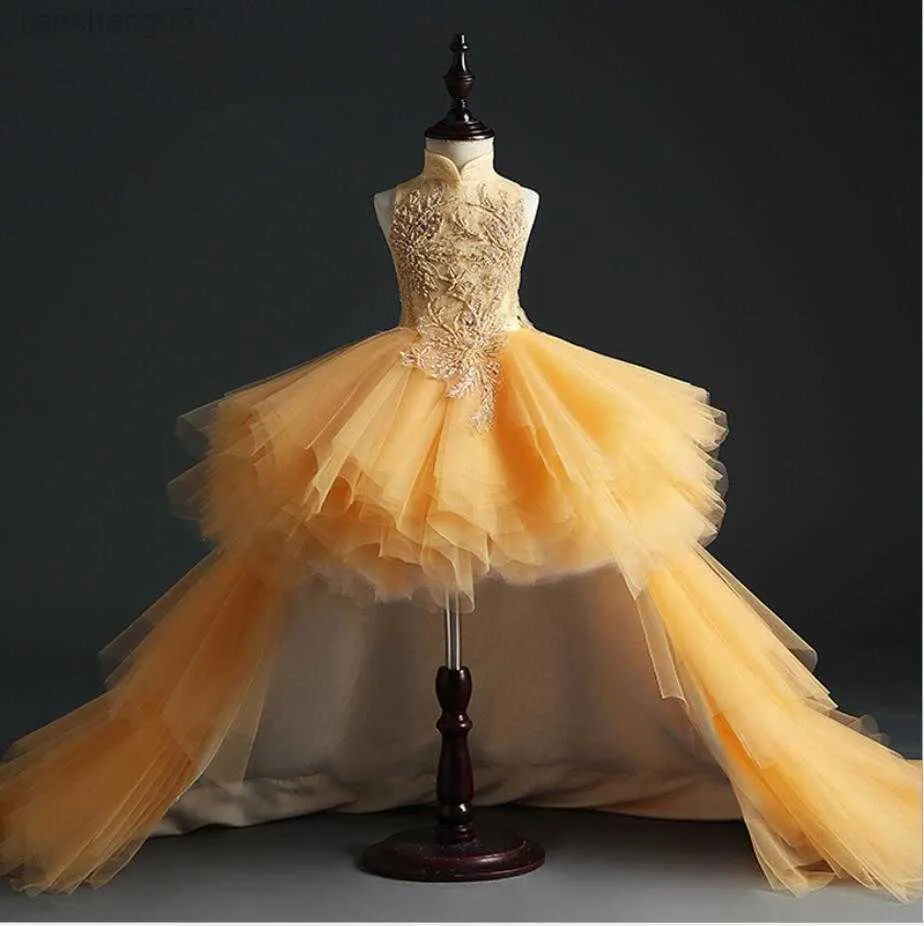 Robes de fille en dentelle dorée broder bébé fille robe robe baptême pour baptême nouveau-né fille d'anniversaire de fête d'anniversaire robe de fête