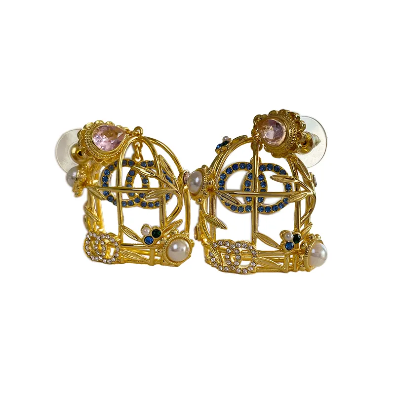 Projektanci 18K złote duże kolczyki stadnonerze Projektanci Marka Kolczyki Projektanci Letter Ear Stud Women Crystal Cage Cage Kolczyki osobowości