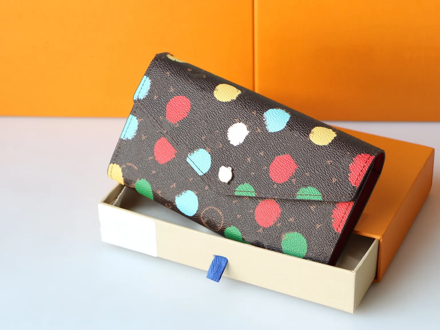 L 23SS X Yayoi Kusama Multicolor Dot Wallet Designer Coin Card Holders Purse High Quality SARAH KEY POUCH Leather Envelope Wallets Credit Card Holder M81864/M81980