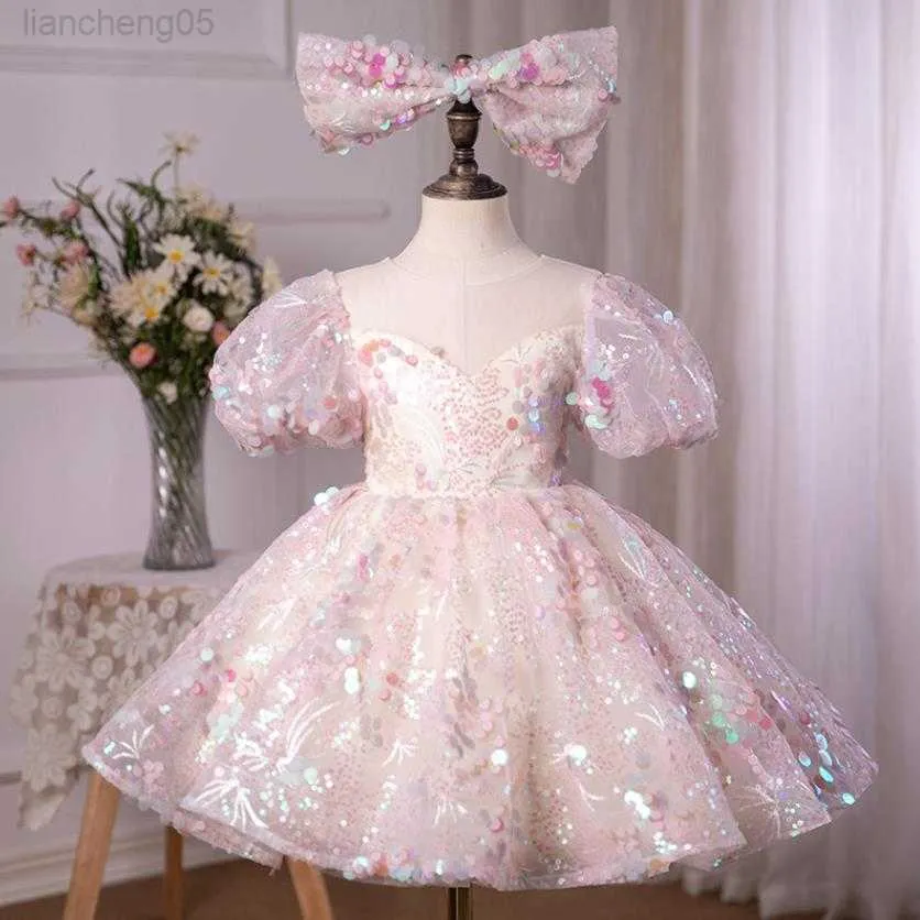 Robes de fille Bébé Baptême Vêtements Paillettes Conception Fête D'anniversaire Robe De Bal Filles Baptême Robes De Princesse Pour Pâques Eid Robes A1209 W0224