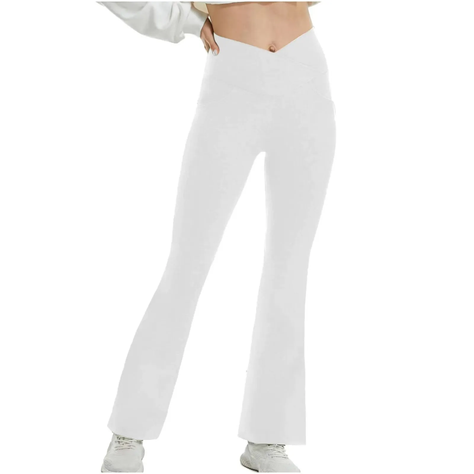 Yoga pant clothes grooves summer lululemens women White flared pants high-waisted tight-fitting belly show figure sports yoga nine-point pants sports pants for woman