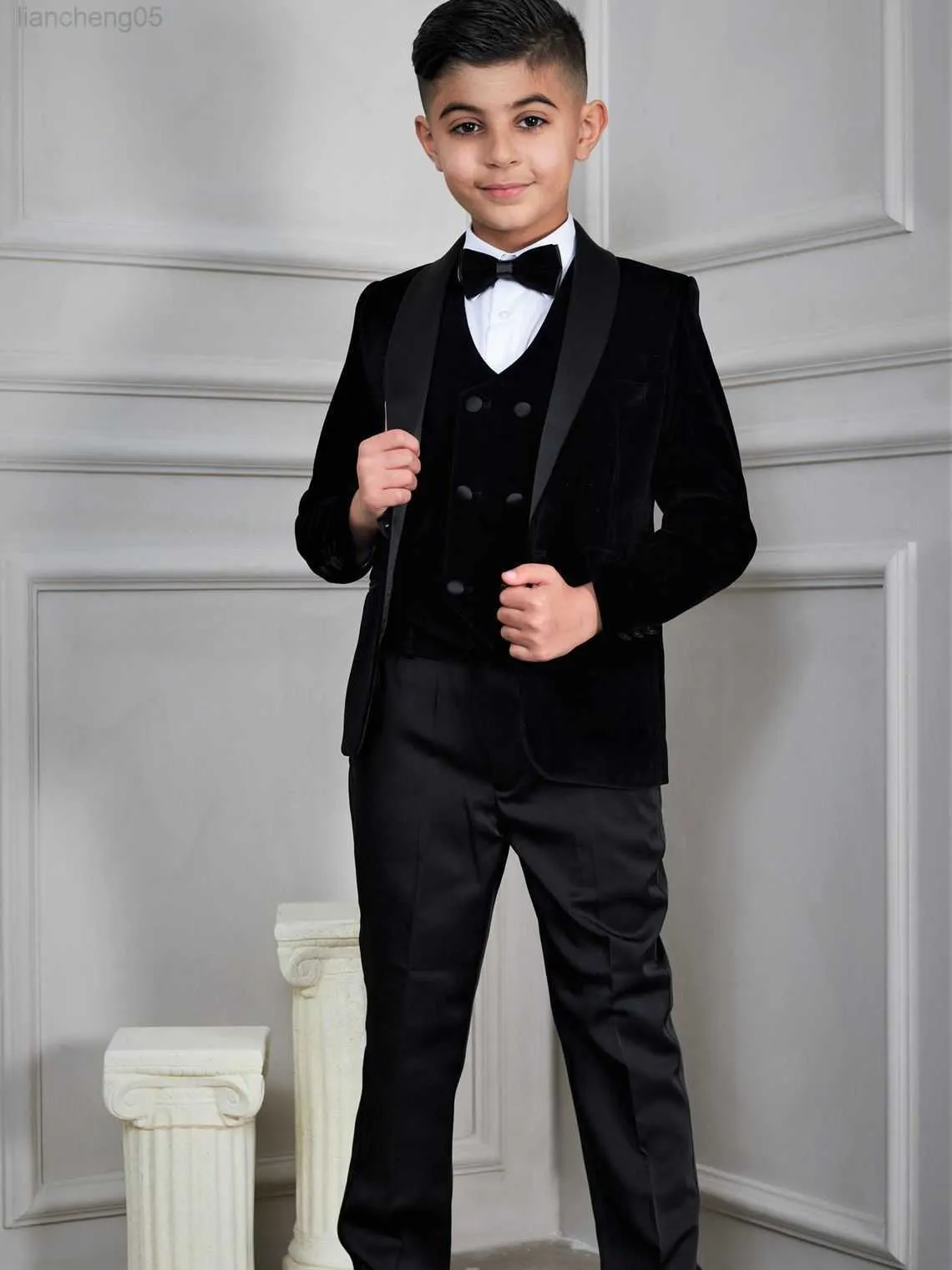 Clothing Sets Pakaian Anak Laki-laki Formal 2022 untuk Gaun Pernikahan Seragam Sekolah Anak-anak Elegan Beludru Hitam Kom Pesta Anak-anak Set Baju Tuksedo W0224