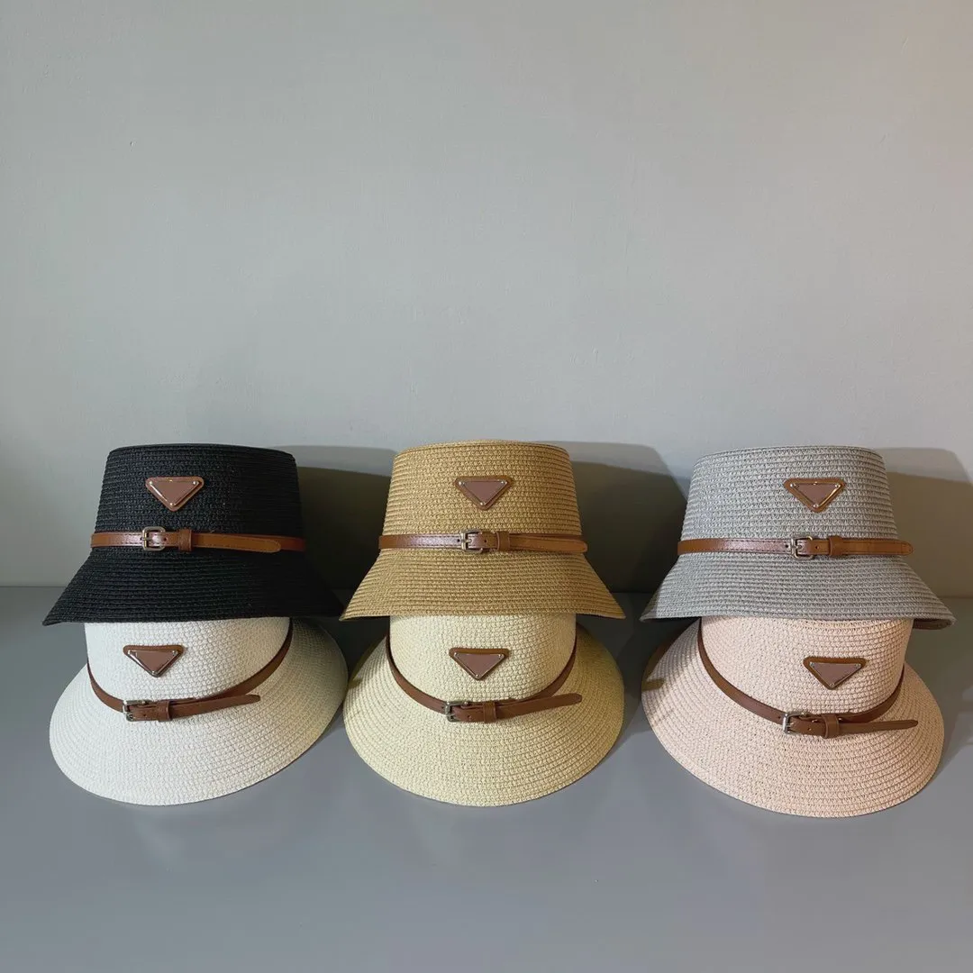 Hurtowe kobiety klasyczne projektantki luksusowe marka Bucket kapelusz nowa prosta i wszechstronna słomka tkane czapki basenowe moda odwrócone trójkąt słoneczny letni podróż sunhats