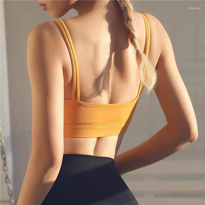 Yoga Outfit Forn Women Bra Top Fitness Sports Double Spaghetti Straps Plus Size Tank High Support Underwear Gym Sportswear