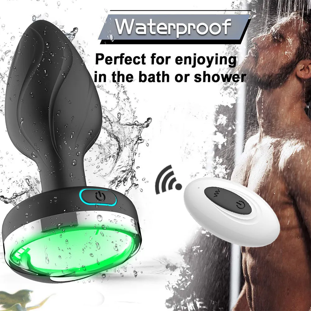 Giocattoli anali Plug vibratore con luce colorata telecomando senza fili massaggiatore della prostata stimolatore del punto G di testa S_voghion.com