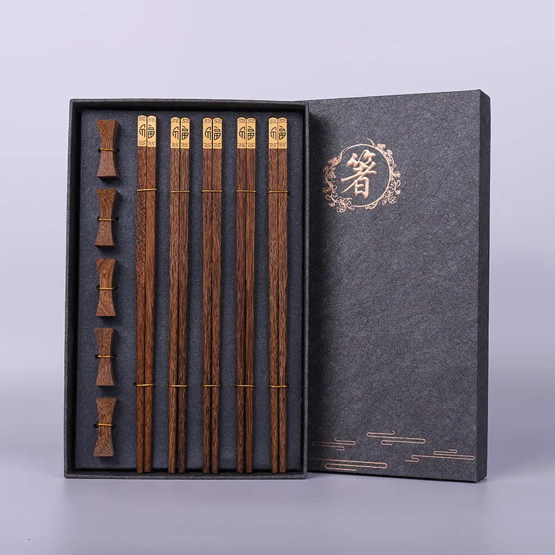 Chopsticks hoogwaardige premium houten cadeau -doos verpakking huishouden cilindrisch natuurlijk wenge servies set 230224