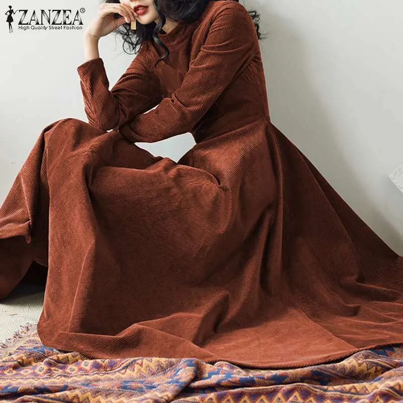 Повседневные платья женская модная вечеринка твердые кафтановые zanzea vintage curstage maxi платье французское элегантное длинное vestidos осеннее праздничное качание 230224