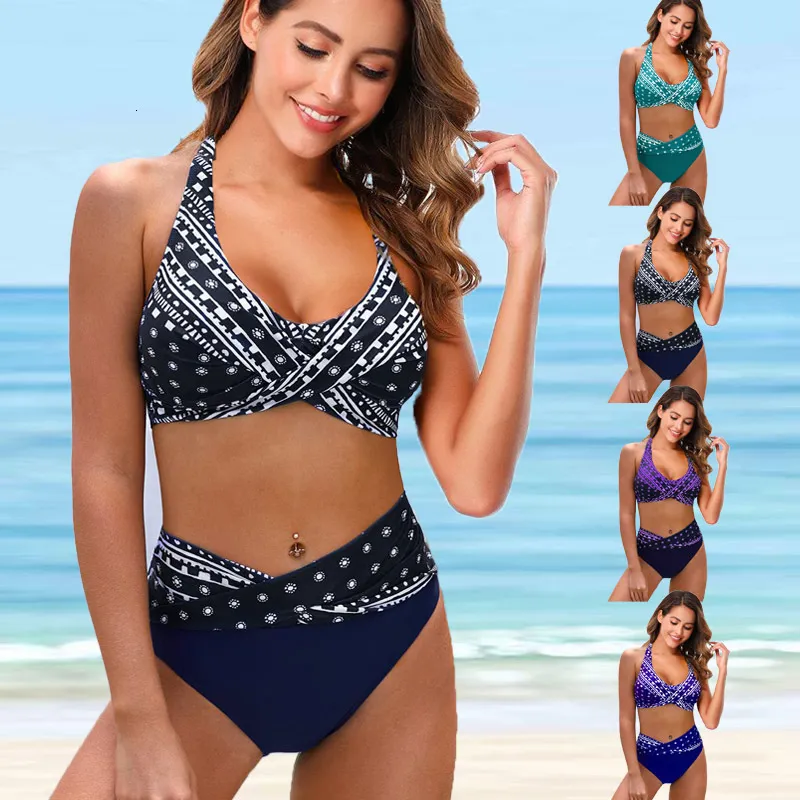 Kvinnors badkläder Kvinnor Plus Size Beachwear Swim Bathing Suit Två stycken Bikini Set Baddräkter Tankinis Flower Printed Beach 230224