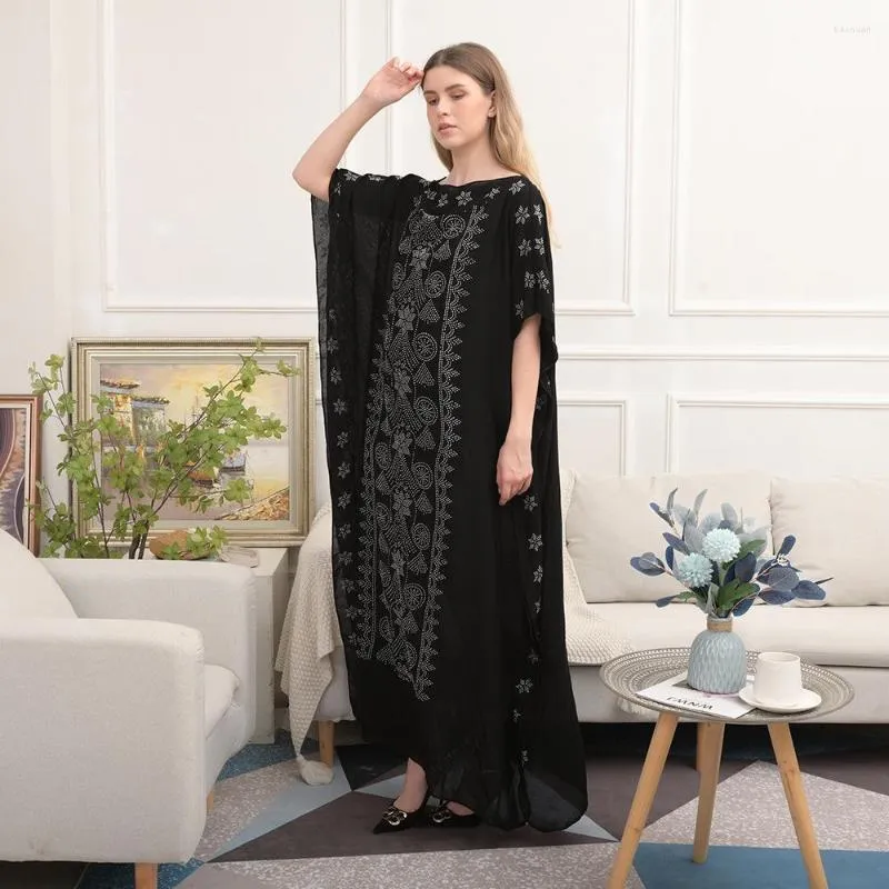 Ethnic Clothing Wepbel Muslim Abaya Robe Dubai Batwing Sleeve Chiffon Rhinestone Djellaba Black Ramadan Loose Islamic Dress