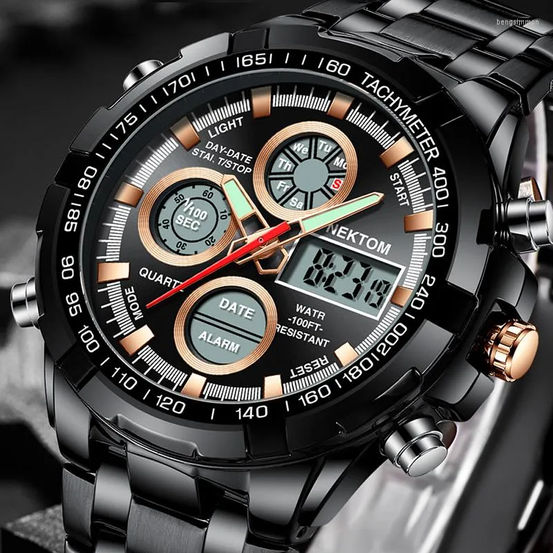 腕時計Nektom Men＃39; s Top Extized Dial Sports Chronograph Quartz Waterproof Male Clockデジタル