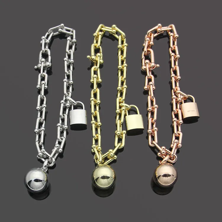 Braccialetti firmati da donna a 3 colori Bracciale classico con catena a U monostrato Braccialetti per coppie di perline con lucchetto di marca di lusso