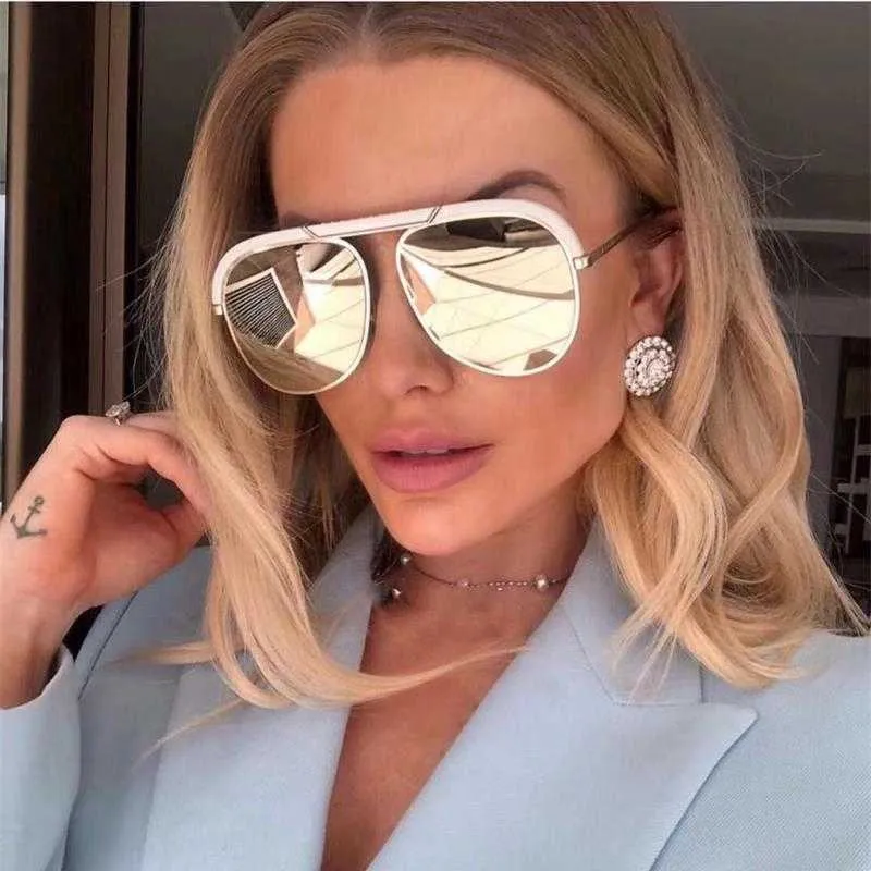 Zonnebrillen pilootontwerper oversized zonnebril luxe merk tinten voor dames trendy witte glazen vintage retro zonnebrillen spiegel oculos g230223