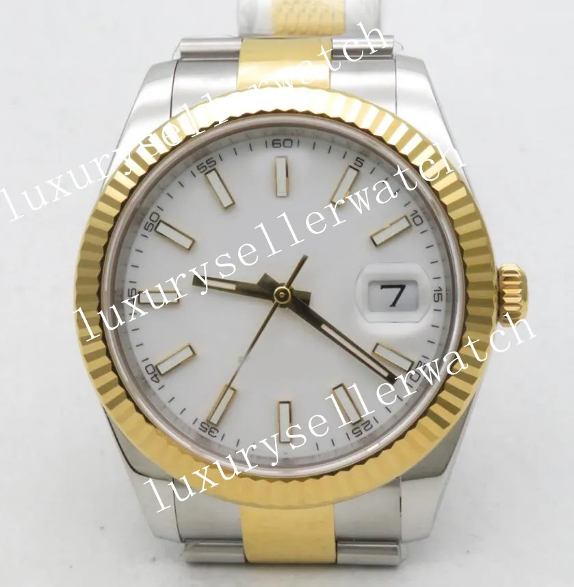 BOX Super Herren-Armbanduhr Asia VS Factory Edition 3235, 41 mm, goldenes Zifferblatt mit Stab, 18 Karat Gelbgold plattiert, zweifarbig, massiver 904L-Saphir YG, geriffelte Lünette, DateJust-Armbanduhr