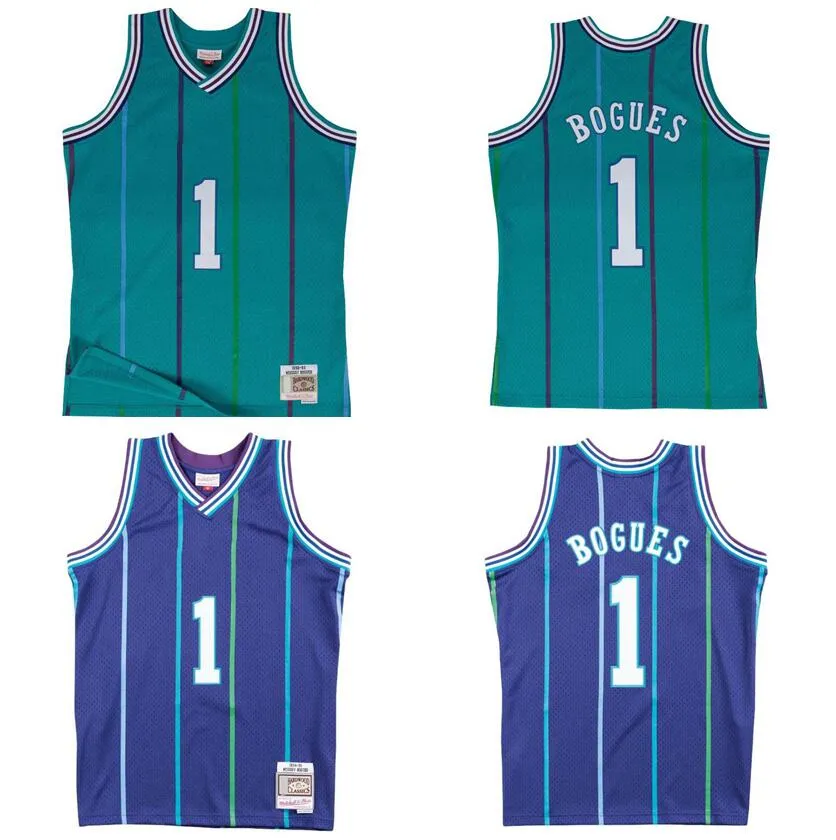 Muggsy Bogues Sydd baskettröja S-6XL Mitchell Ness tröja 1992-93 94-95 Mesh Hardwoods Klassiker retro Grönblå Herr Dam Ungdomströjor 1