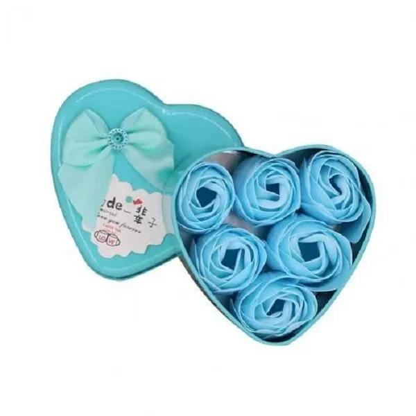 1 set di rose di sapone artificiali, fiori, scatole regalo di San Valentino, decorazione per feste, scatola di ferro a forma di cuore con rose