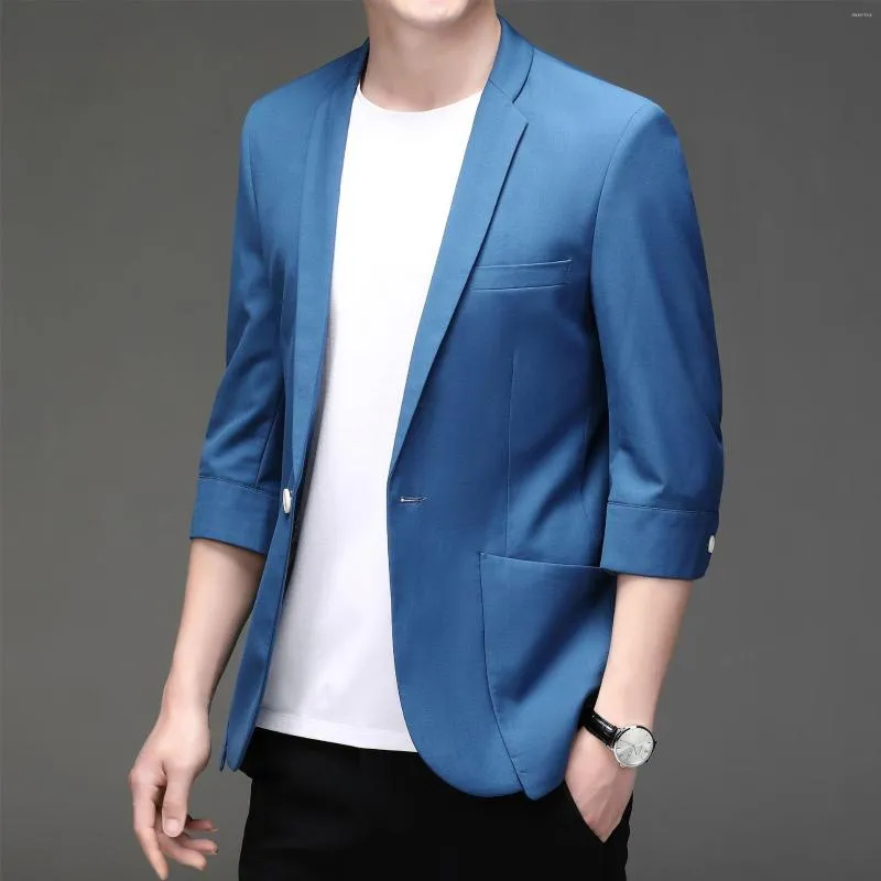 Men's Suits Spring Men Long Sleeve Suit Coat Button Up Blue Blazer Casual High Quality Business Office Wear Jacket Plus Size 4xl