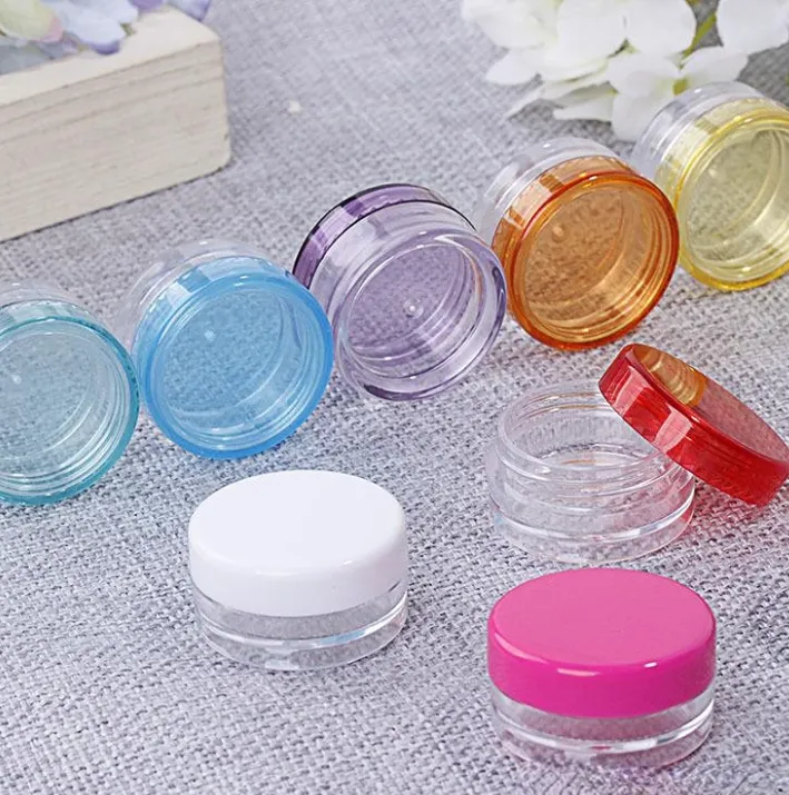 Оптовые мини -стеклянные баночные банки Cosmetic Jars PS круглые нижние кремовые банки с несколькими цветами для выбора 3G 5G