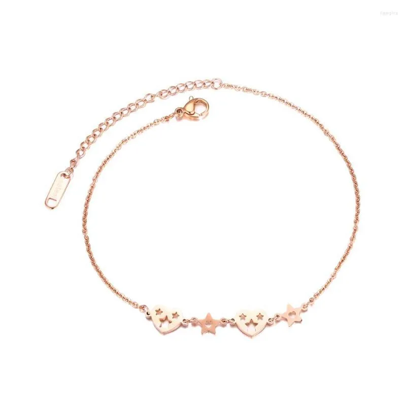 Anklets Stainless Steel Hollow Heart Star For Women Rose Gold Color Charm Summer Foot Jewelry Gift Drop